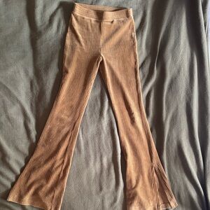 aerie Ribbed Stretchy Flare Pants in Camel Tan
